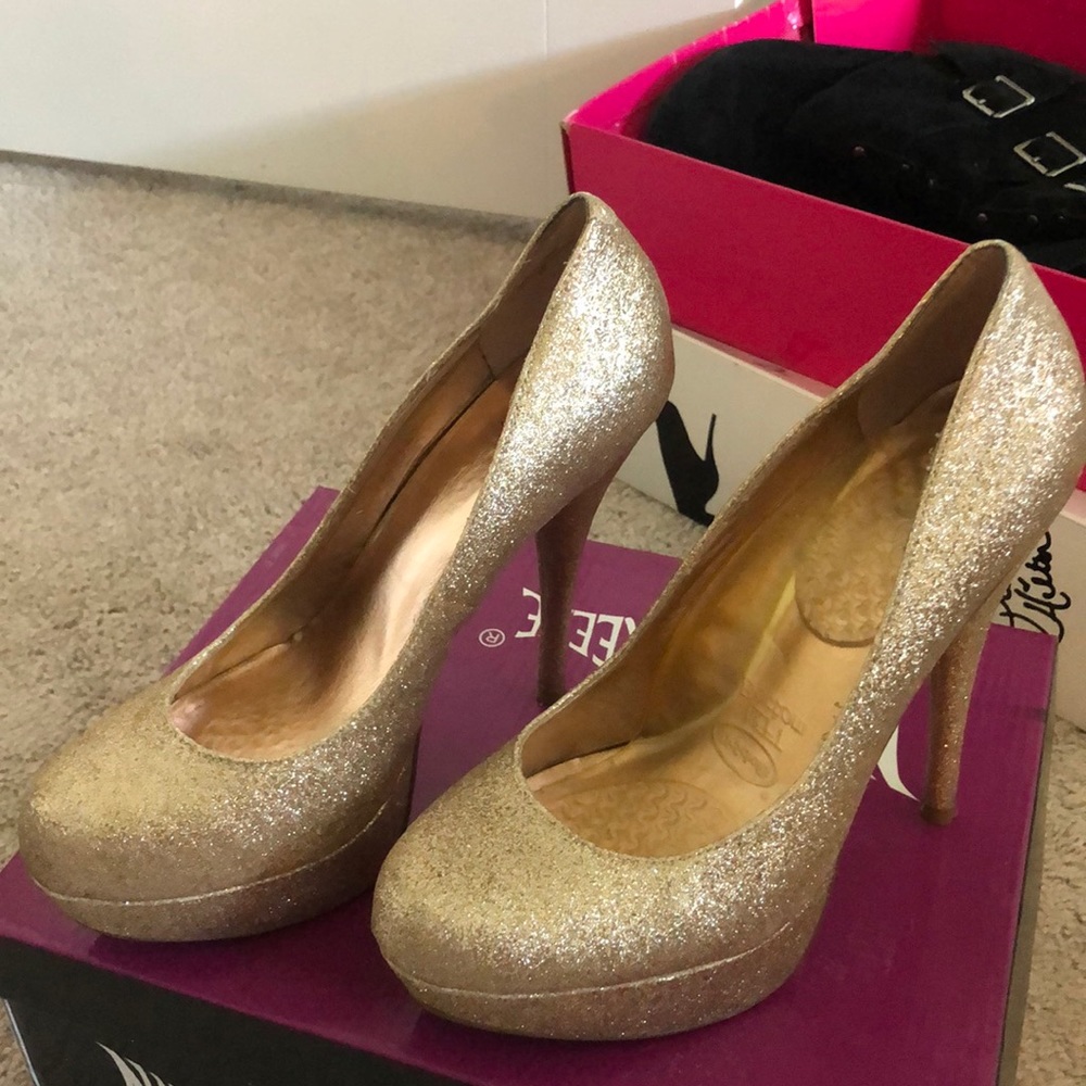Gold glitter platforms
